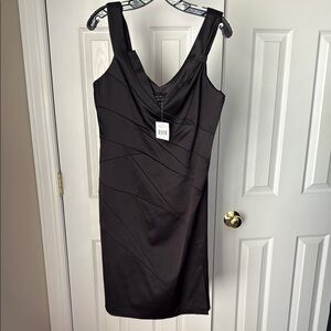 Max & Cleo Black Satin Sheath Mini Dress V-Neck Sleeveless